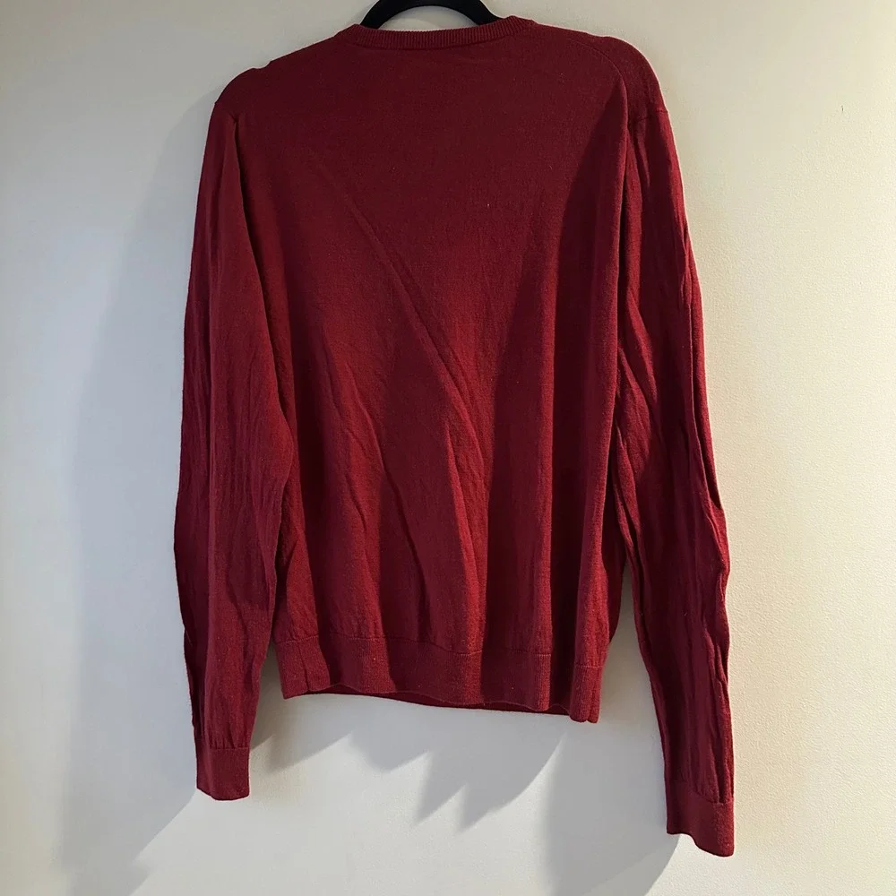 Brooks Brothers‎ Saxxon Wool V-Neck Sweater Mens M Red Excellent Fine Knit